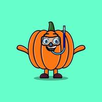 buzo de calabaza de dibujos animados lindo con vaso de natación vector