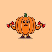 Cute cartoon Pumpkin is fitness with barbell vector