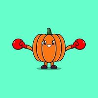 linda caricatura de mascota de calabaza jugando boxeo deportivo vector