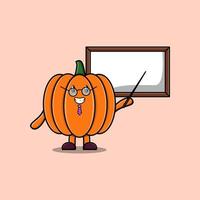 Cute cartoon Pumpkin teacher with whiteboard vector