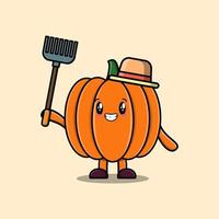 cartoon Agricultural worker Pumpkin with pitchfork vector