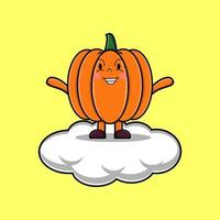 lindo personaje de calabaza de dibujos animados de pie en la nube vector