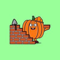 Cute cartoon Pumpkin as mason character vector