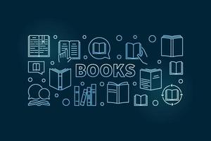 Books vector horizontal outline blue illustration or banner