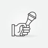 Hand with microphone linear vector icon or symbol