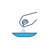 mano con sal y plato vector condimento icono azul