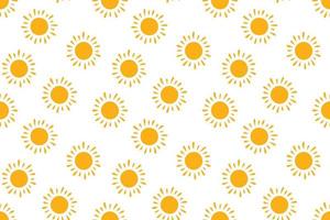 Hand drawn doodle suns seamless pattern. Children drawing of yellow sun. Baby summer simple texture. Vector illustration in white background