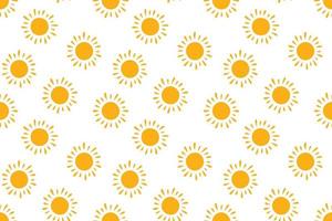 Hand drawn doodle suns seamless pattern. Children drawing of yellow sun. Baby summer simple texture. Vector illustration in white background