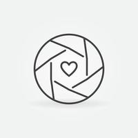 Heart inside Camera Shutter vector outline concept icon