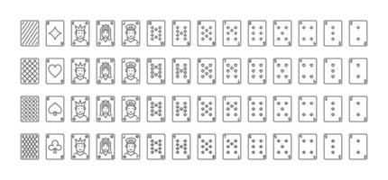 Playing Cards outline icons set - Poker Card symbols. Full deck vector