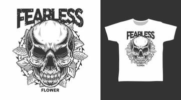 Fearless monochrome leaf skull head detailed vector t-shirt design