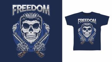 cráneo de la libertad con diseño de camiseta de vector detallado de armas