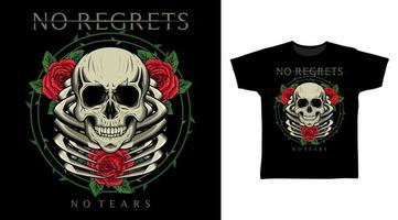 ilustración de esqueleto con rosas diseño de camiseta de vector detallado