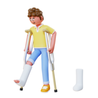 3D render homem andando com muletas de axila png