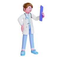 3d render doctor character looking on clipboard png