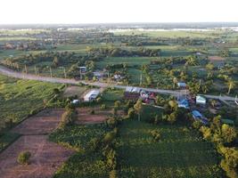 aerial photograph of rural communities in the morning sunrise photo