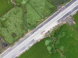 Aerial photographs show roads damaged by flooding. photo