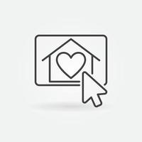 Mouse Click on House with Heart button outline vector icon