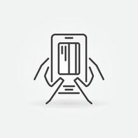 teléfono inteligente con tarjeta de crédito en las manos icono de contorno vectorial vector