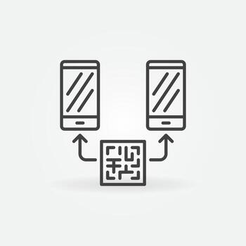 dos teléfonos inteligentes con icono de concepto de vector de esquema de código qr