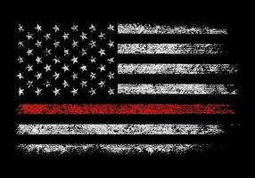 grunge usa firefighters flag with thin red line vector design