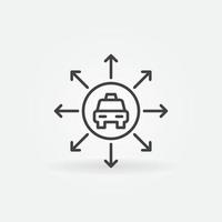 Taxi Car with Arrows vector concept icon in outline style