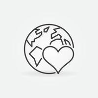 Heart with Earth outline icon. Donating vector line symbol