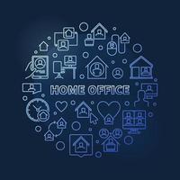 Home Office vector concept round blue linear illustration