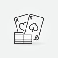 Poker Chips with Pair of Aces vector simple line icon