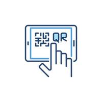 Tablet with QR Code and Hand vector concept colored icon