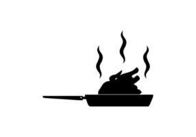 Silhouette of the Chicken Meat on the Frying Pan for Logo, Apps, Website, Pictogram,  Art Illustration or Graphic Design Element. Vector Illustration