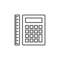 Calculator with ruler vector outline icon or sign