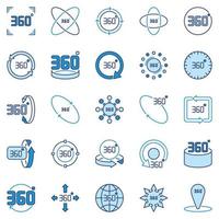 360 Degree vector colored icons collection. Rotation signs