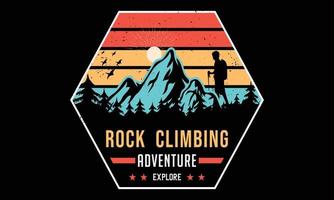 ilustración vectorial de aventura de escalada en roca y diseño colorido de camisetas. vector
