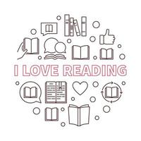 I Love Reading vector round outline concept illustration