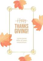 Hand painted leaves with gold frame thanksgiving copyspace design vector