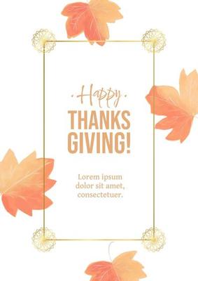 Hand painted leaves with gold frame thanksgiving copyspace design