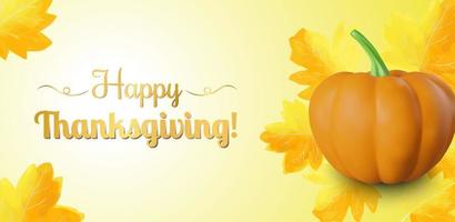 Thanksgiving message with pumpkin and leaves facebook cover background vector