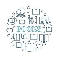 Books vector round outline illustration. Education design