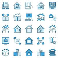 Homeschooling vector icons. Home Education blue signs