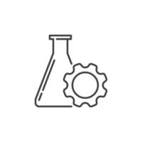 Flask with Gear vector linear icon. Science concept symbol