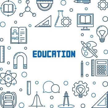 Education vector concept simple frame in thin line style
