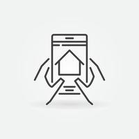 Smartphone with House in Hands vector concept line icon