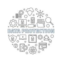 Vector Data Protection circular concept line illustration