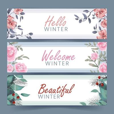 Watercolor Winter Flower Greeting Banner