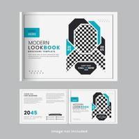 PrintModern business profile landscape brochure or magazine cover design with minimal blue and black shapes vector