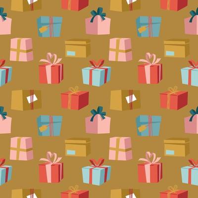 Present. Seamless pattern of gift boxes. Vector image.