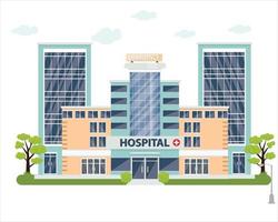 edificio hospitalario, señorial y moderno hospital. azul blanco. vector