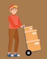 delivery workers characters vector illustration design. trolley and box