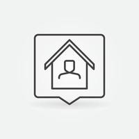 Square Speech Bubble with Man in House vector line icon